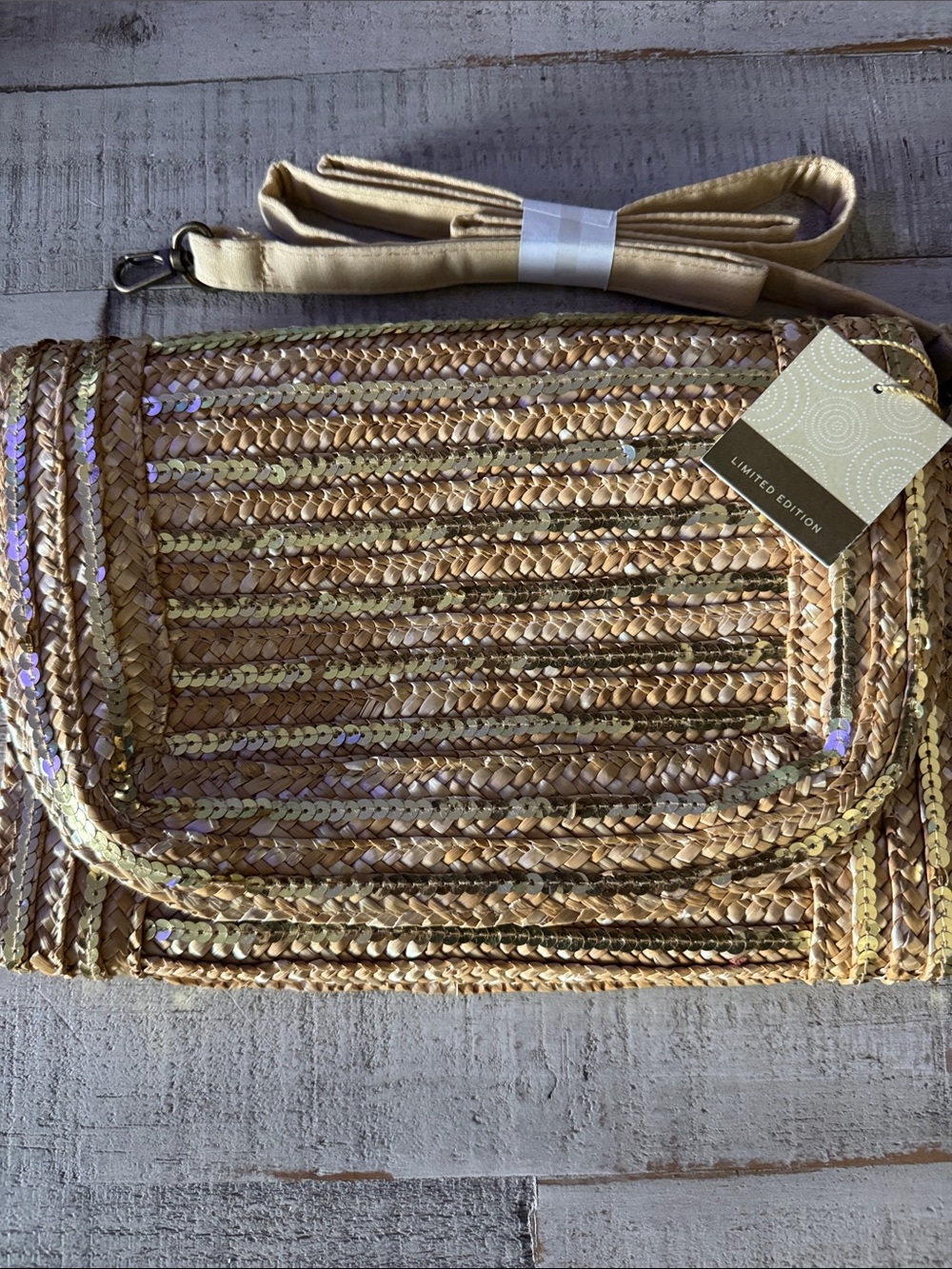 Limited Edition Woven Sequin Crossbody in Gold